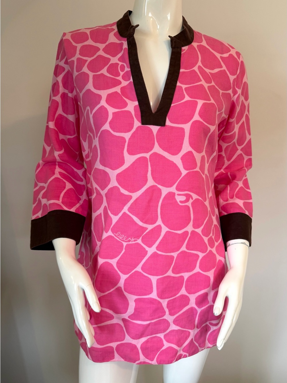 Lilly Pulitzer Gimlet Tunic Shirt Pink & Brown "Speckle & Hide" 100% Linen Small